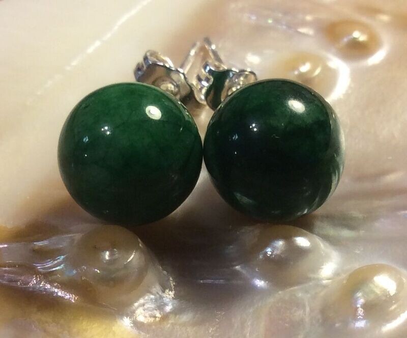 Natural Green Emerald 10mm Jade Gemstone 925 Sterling Silver