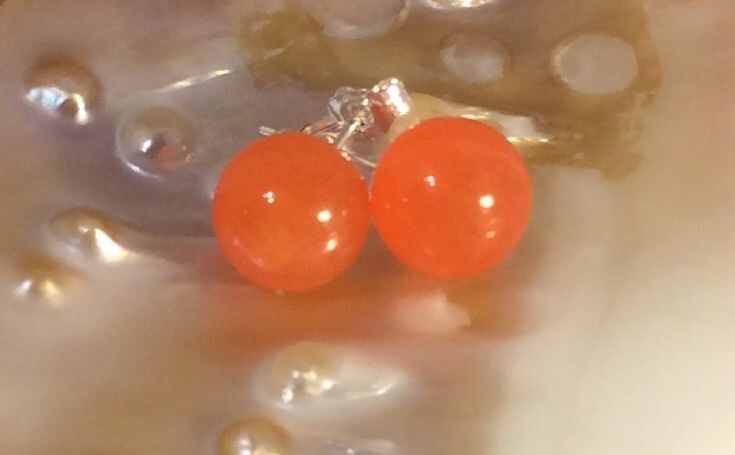 Natural Orange Jade 10mm Gemstone Earrings 925 silver