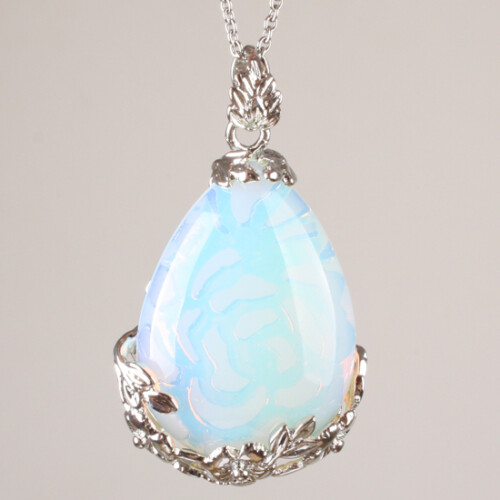 Natural Opal lite Teardrop Gemstone Pendant Necklace!