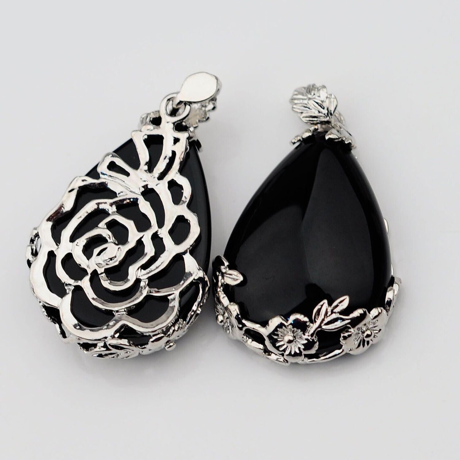 Black Onyx Quarts Teardrop Healing Gemstone Necklace