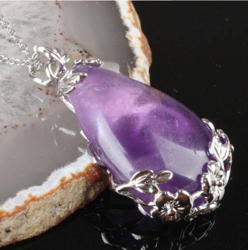 Natural Quarts Amethyst stone tear drop necklace