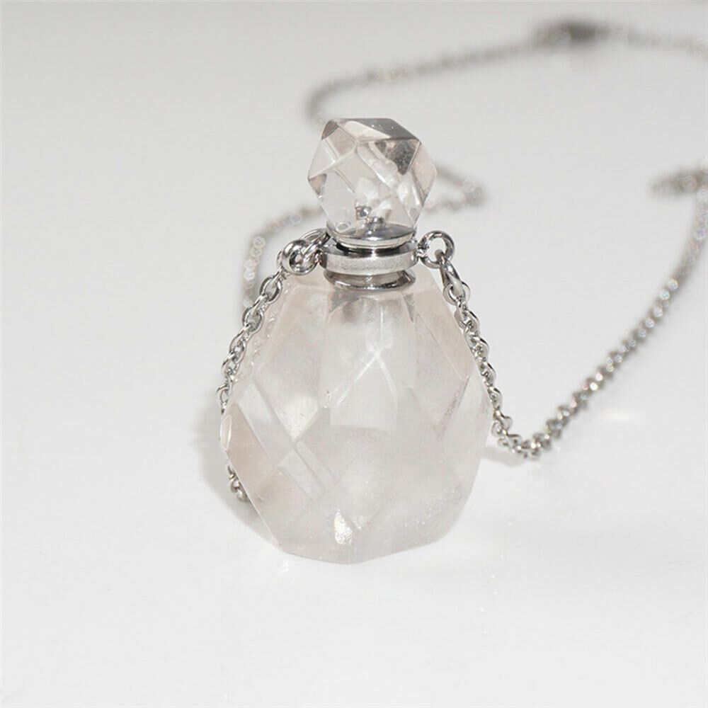 Natural Gemstone Quartz Crystal Perfume Bottle Necklace