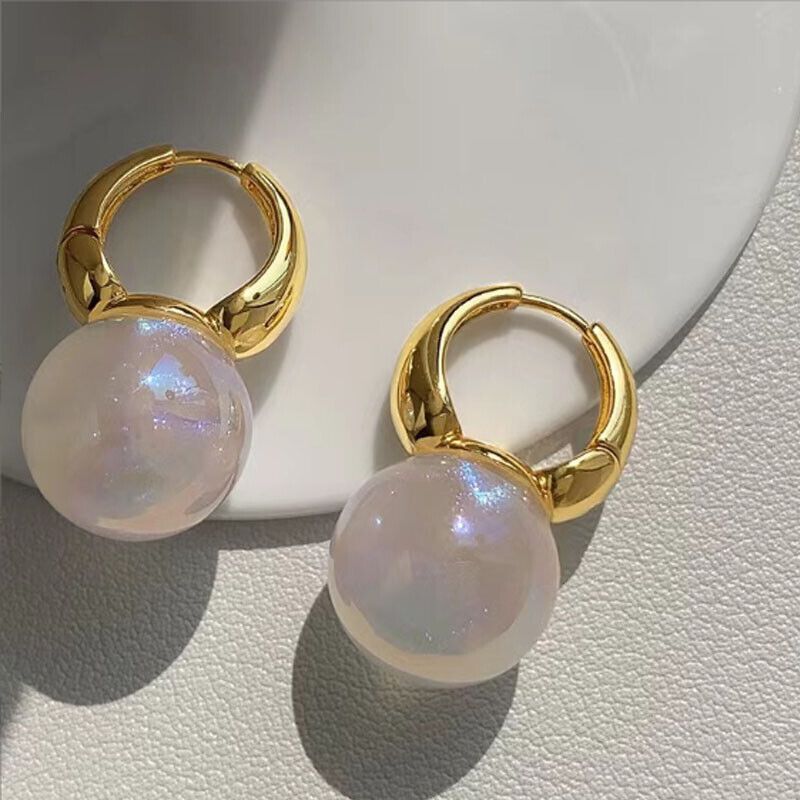 Fashion 925 Sliver Gold Layed Iridescent 14mm Earrings