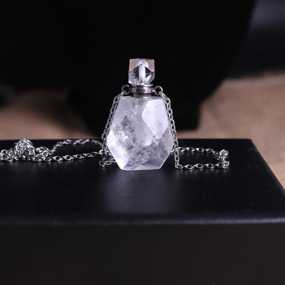 Natural Gemstone Quartz Crystal Perfume Bottle Necklace