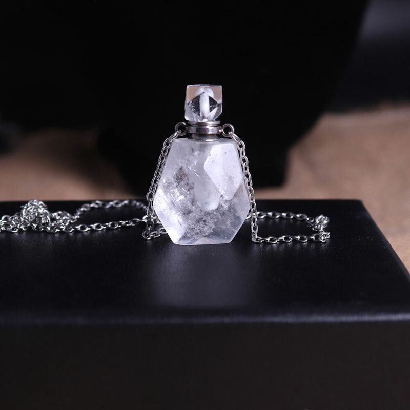 Natural Gemstone Quartz Crystal Perfume Bottle Necklace
