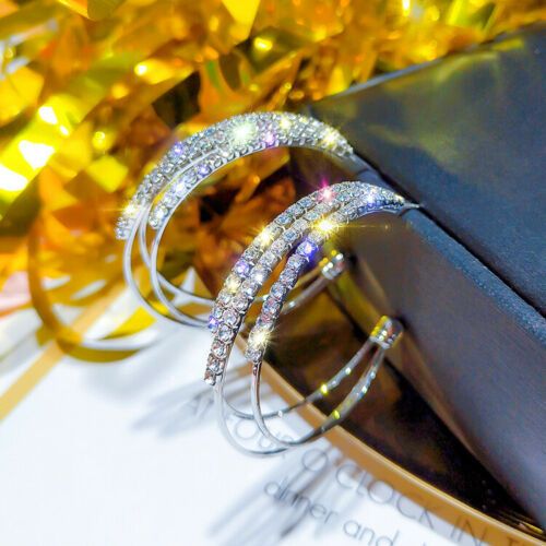 Elegant Silver Medium Hoop Earrings .925 Sterling Silver