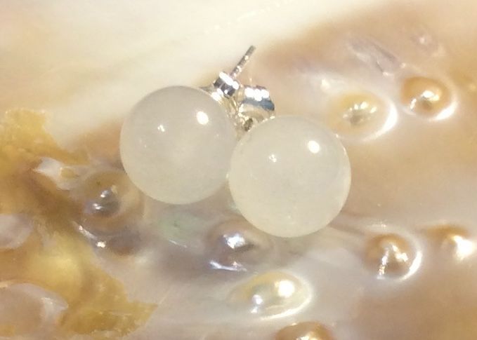 White Jade Gemstone .925 Sterling Silver  10mm