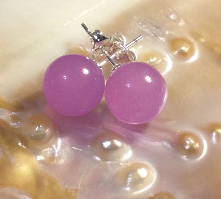 Rose Purple Natural 10mm Jade .925 Sterling Silver