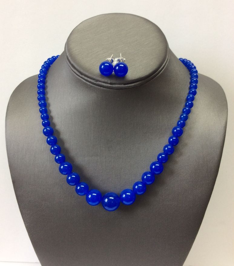 Natural  Blue Sapphire 18" Necklace Set