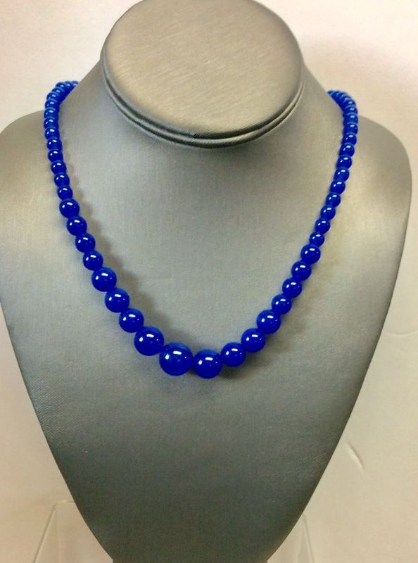Natural 6-14mm Blue Sapphire Round Gemstone Necklace 18'' AAA