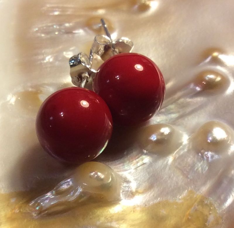 Natural 10mm Red Coral .925 Sterling Silver Earring Stud