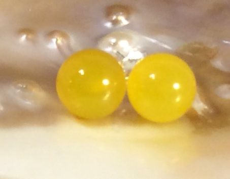 Natural 10mm Yellow Jade Round Gemstone .925 Silver Stud Earrings