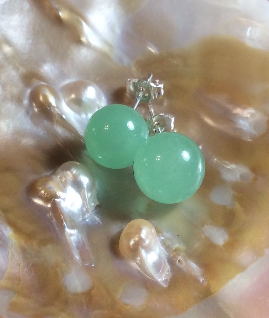 Genuine Light Green Jade .925 Silver Stud Earrings