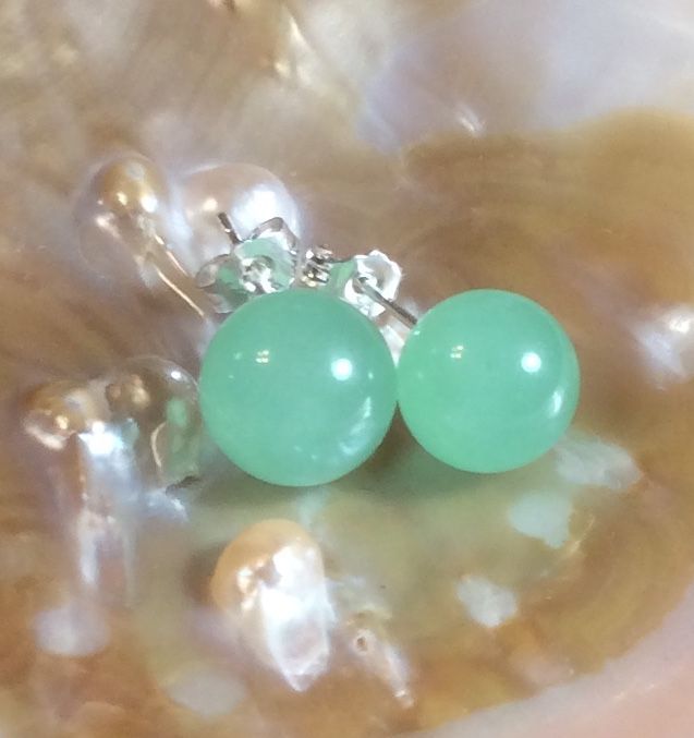 Genuine Light Green Jade .925 Silver Stud Earrings
