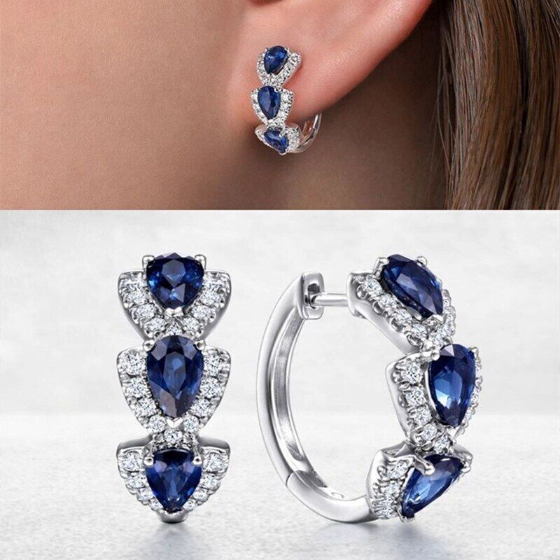 .925 Silver 17mm Women Hoop Earring Cubic Zircon