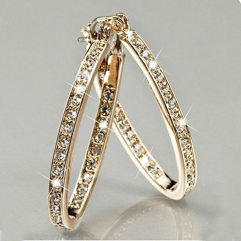 Silver 925 14K Yellow Gold Cubic Zirconia Hoop Earrings