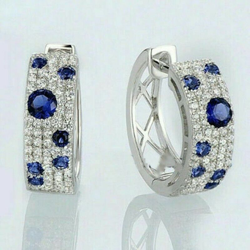 .925 Silver 17mm Women Hoop Earring Cubic Zircon