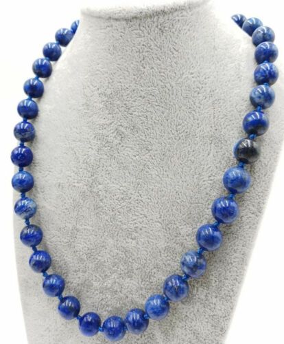 Lapis Lazuli 18" Necklace. 10mm Handknotted. Silver Clasp.