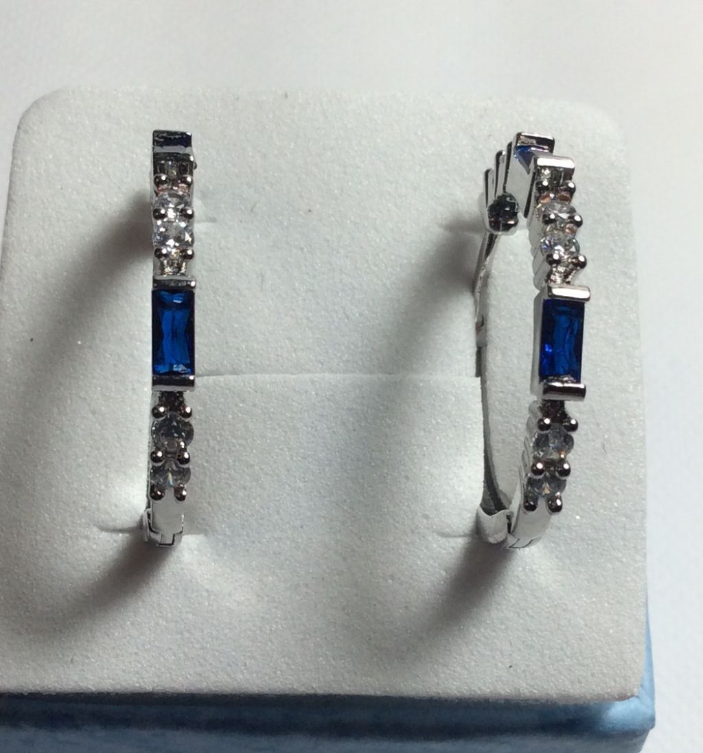 Elegant Jewelry Blue Sapphire 925 Silver Hoop Earrings