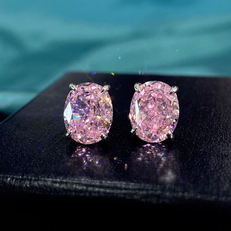 Pink  Cubic Zircon 925 Silver Stud Earrings
