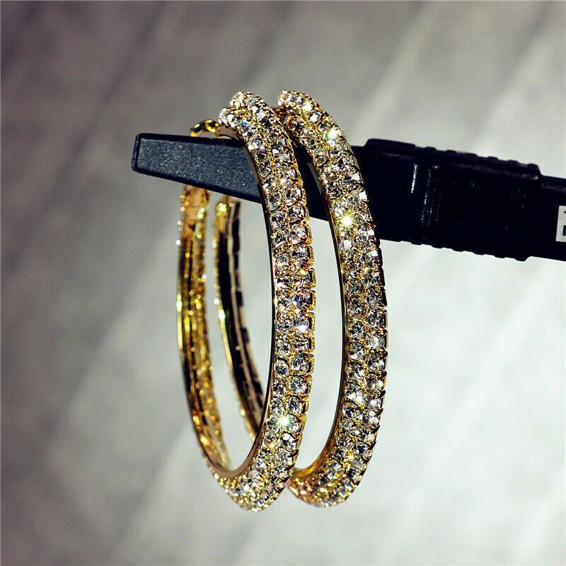 Gold, 925 Silver, Stud Hoop Earrings Cubic Zirconia