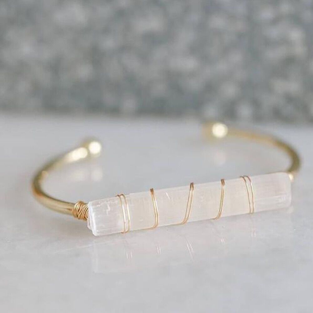 Selenite Crystal Gold Bangle Healing Stone