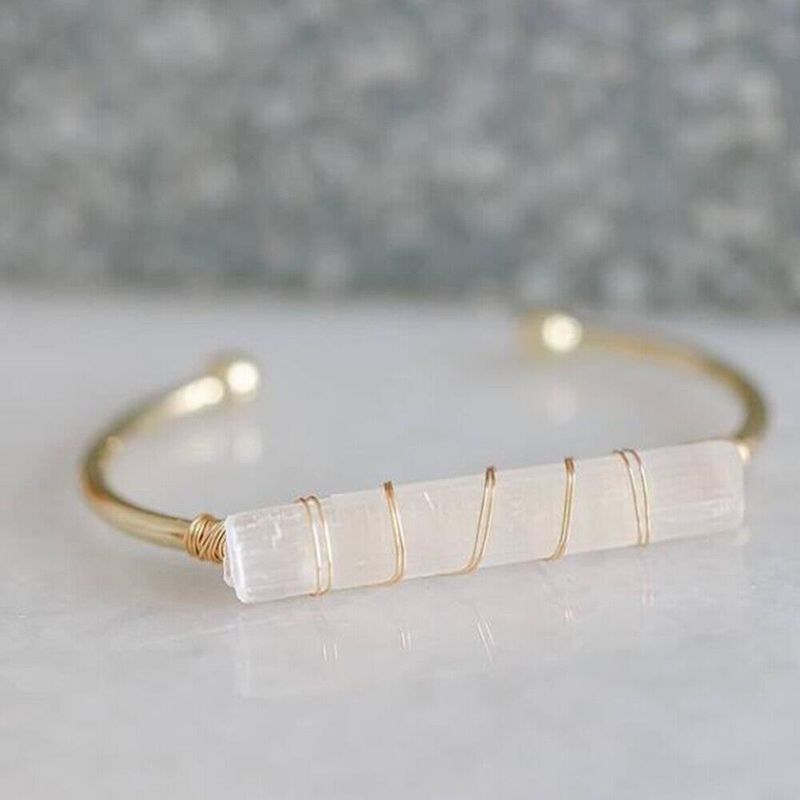Selenite Crystal Gold Bangle Healing Stone