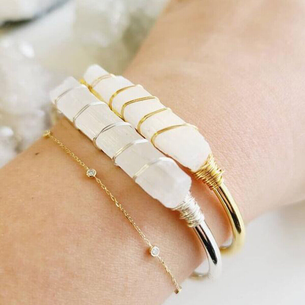 Selenite Crystal Gold Bangle Healing Stone