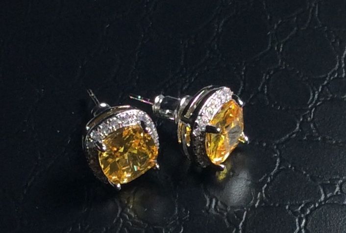 12mm Yellow Cubic Zircon 925 Sterling Silver Stud Earring