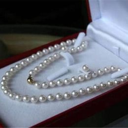 Genuine Natural White Cultured Pearl Necklace Set 8mm