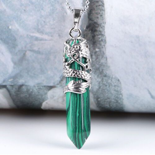Natural Malachite Quartz Crystal Pendant