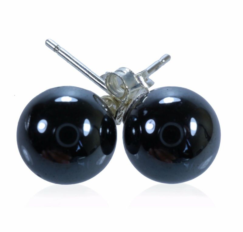 Genuine .925 Sterling Silver 10mm Hematite  Stud
