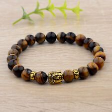 Natural Tiger Eye 8mm Beads Buddha Head Women/Men Yoga Energy