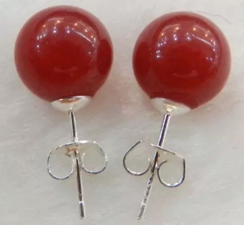Red Jade 10mm Gemstone 925 Sterling Silver Stud