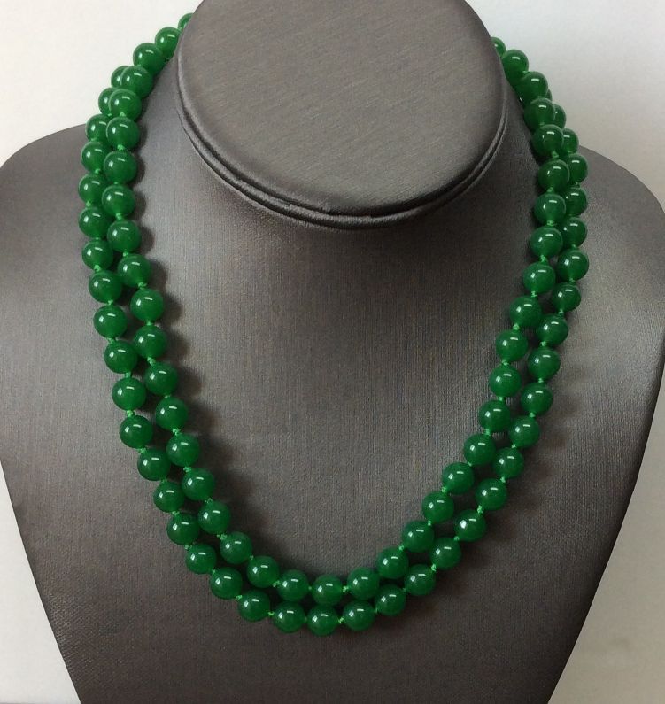 Natural Green Jade 8mm  Round Gemstone Beads Necklace