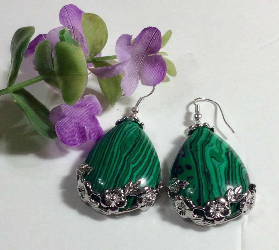 Malachite Teardrop Gemstone Earrings