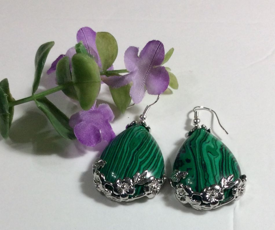 Malachite Teardrop Gemstone Earrings