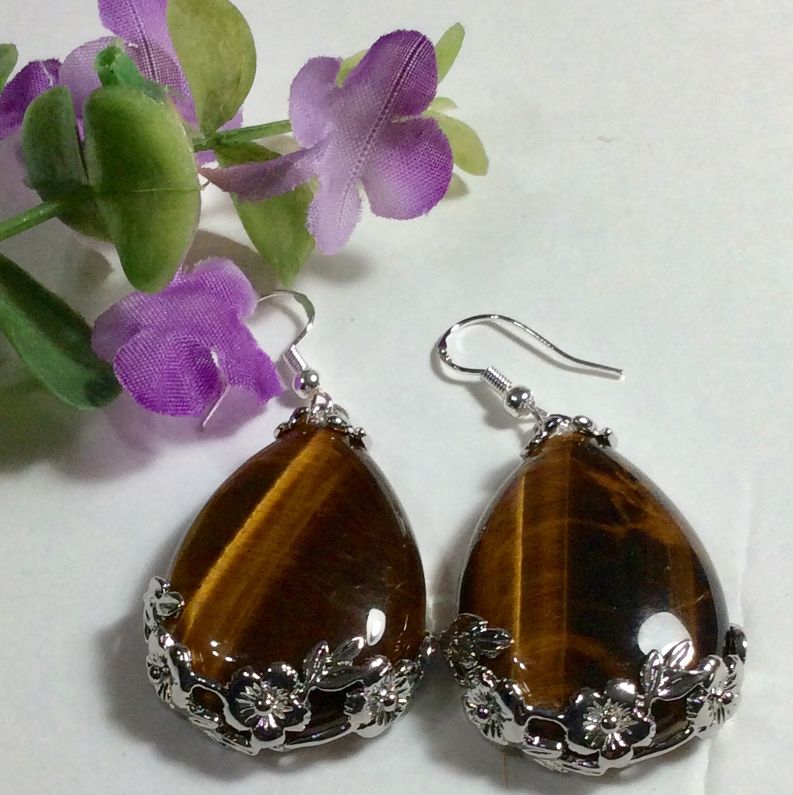 Tibet 925 Silver Teardrop Tiger Eye Quarts Gemstone