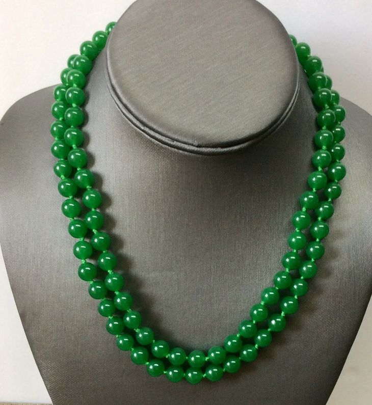 Natural Green Jade Round Bead Gemstone Necklace