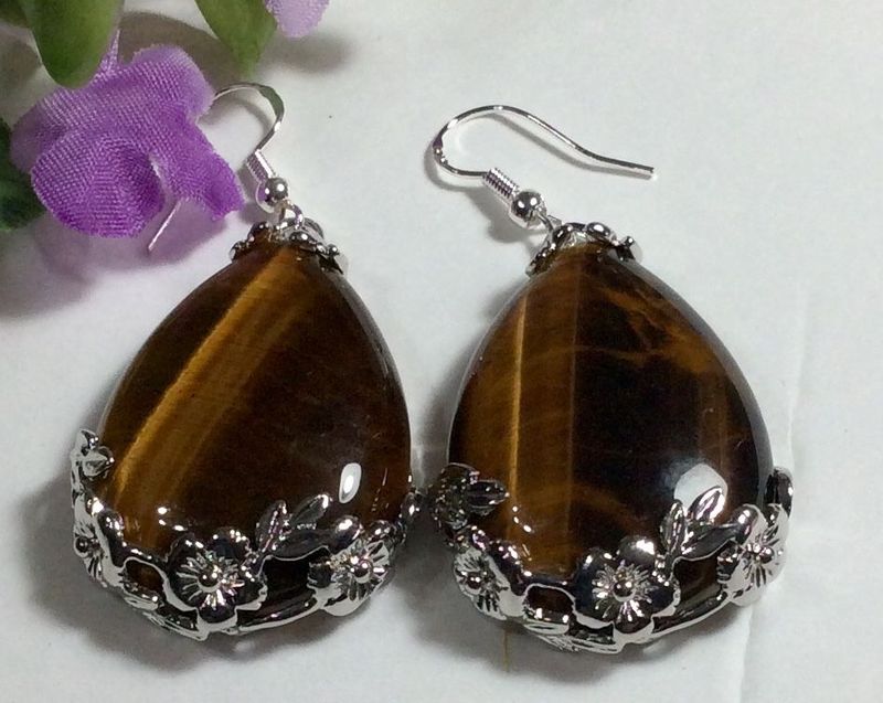 Tibet 925 Silver Teardrop Tiger Eye Quarts Gemstone