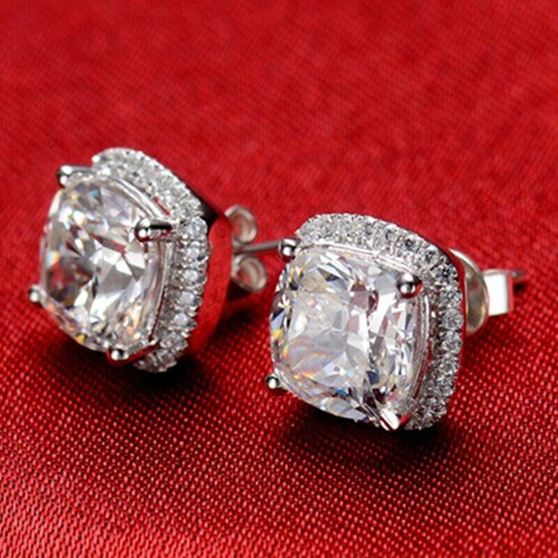10mm White Cubic Zircon 925 Sterling Silver Stud Earring