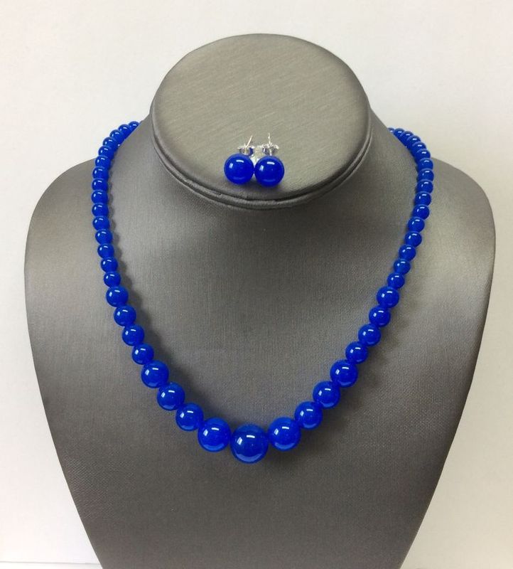 Natural 6-14mm Blue Sapphire Round Gemstone Necklace  Set 18''