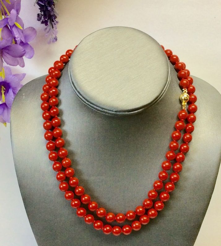 Genuine Natural Red 8mm Coral Gemstone Necklace 36"