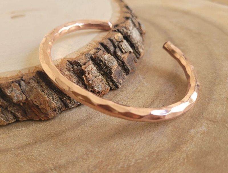 Hammered Pure Solid Copper Heavy Cuff 8" Bracelet