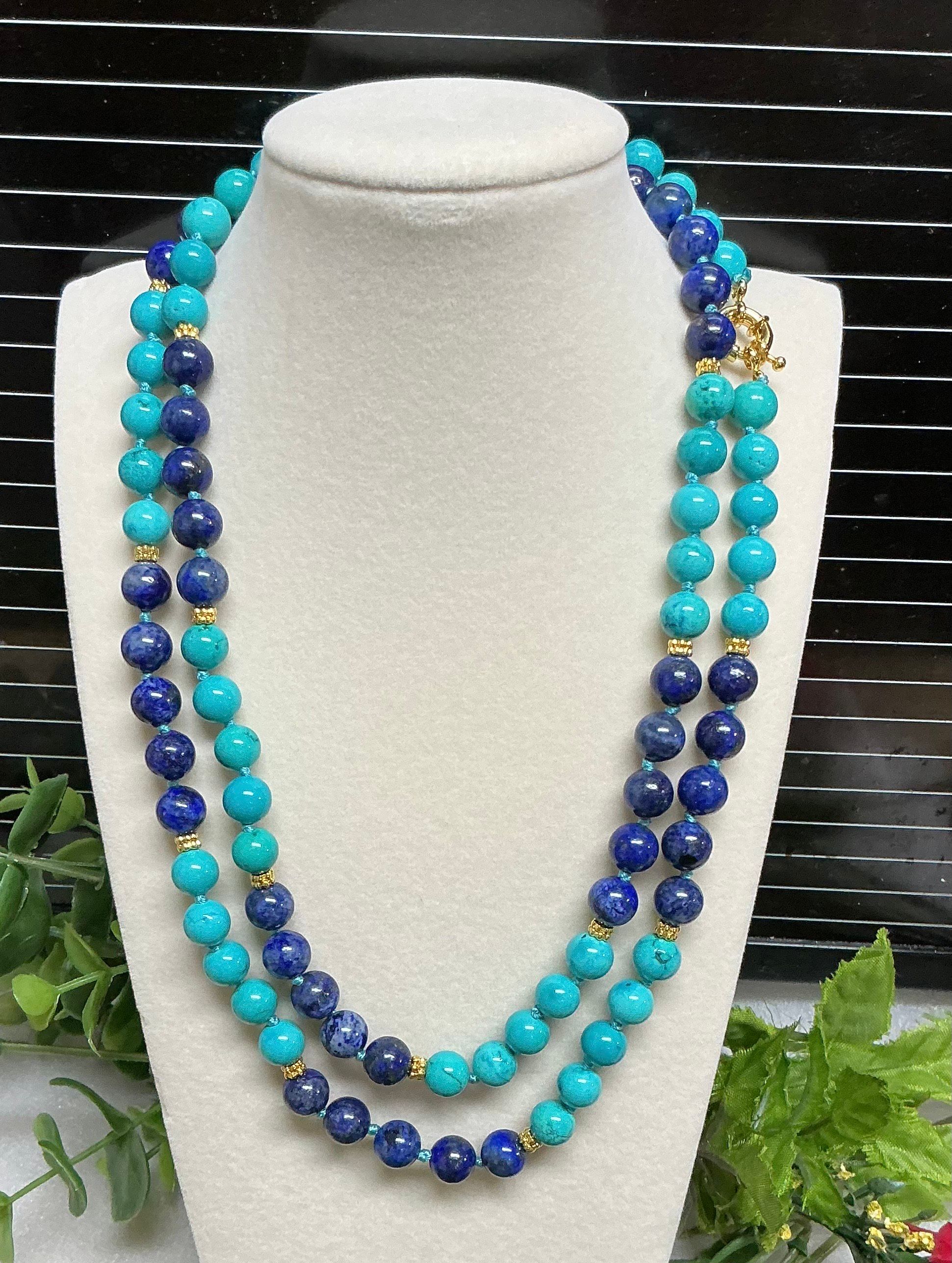 Natural 8mm Blue Lapis Lazuli & Turquoise Round Gemstone 36 