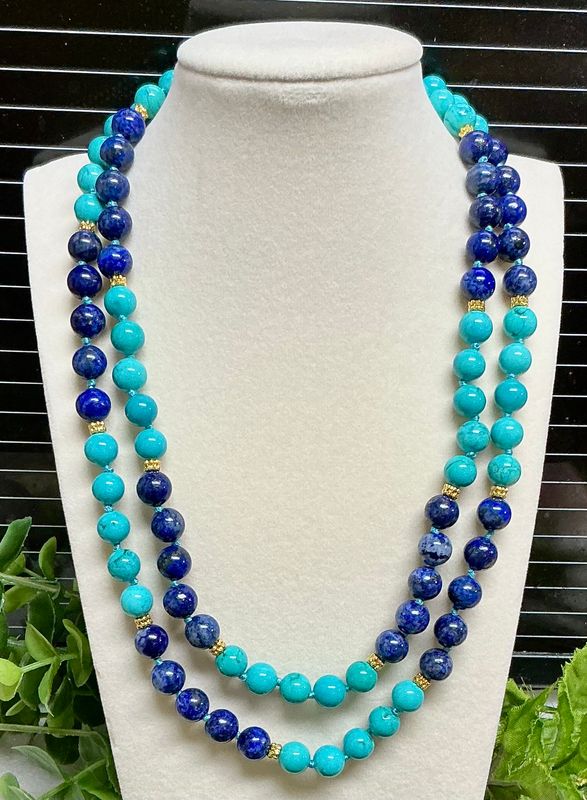 Natural 8mm Blue Lapis Lazuli & Turquoise Round Gemstone 36 Natural 8mm Blue Lapis Lazuli & Turquoise Round Gemstone 36 "Necklace