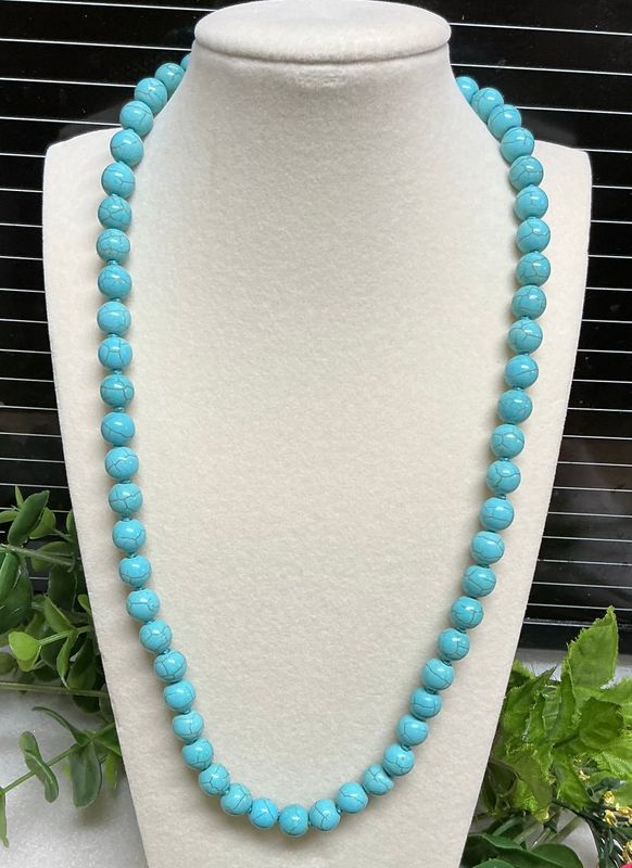 Blue Turquoise Round Gemstone Natural 8mm Necklace 20'' AAA+ Blue Turquoise Round Gemstone Natural 8mm Necklace 20'' AAA+