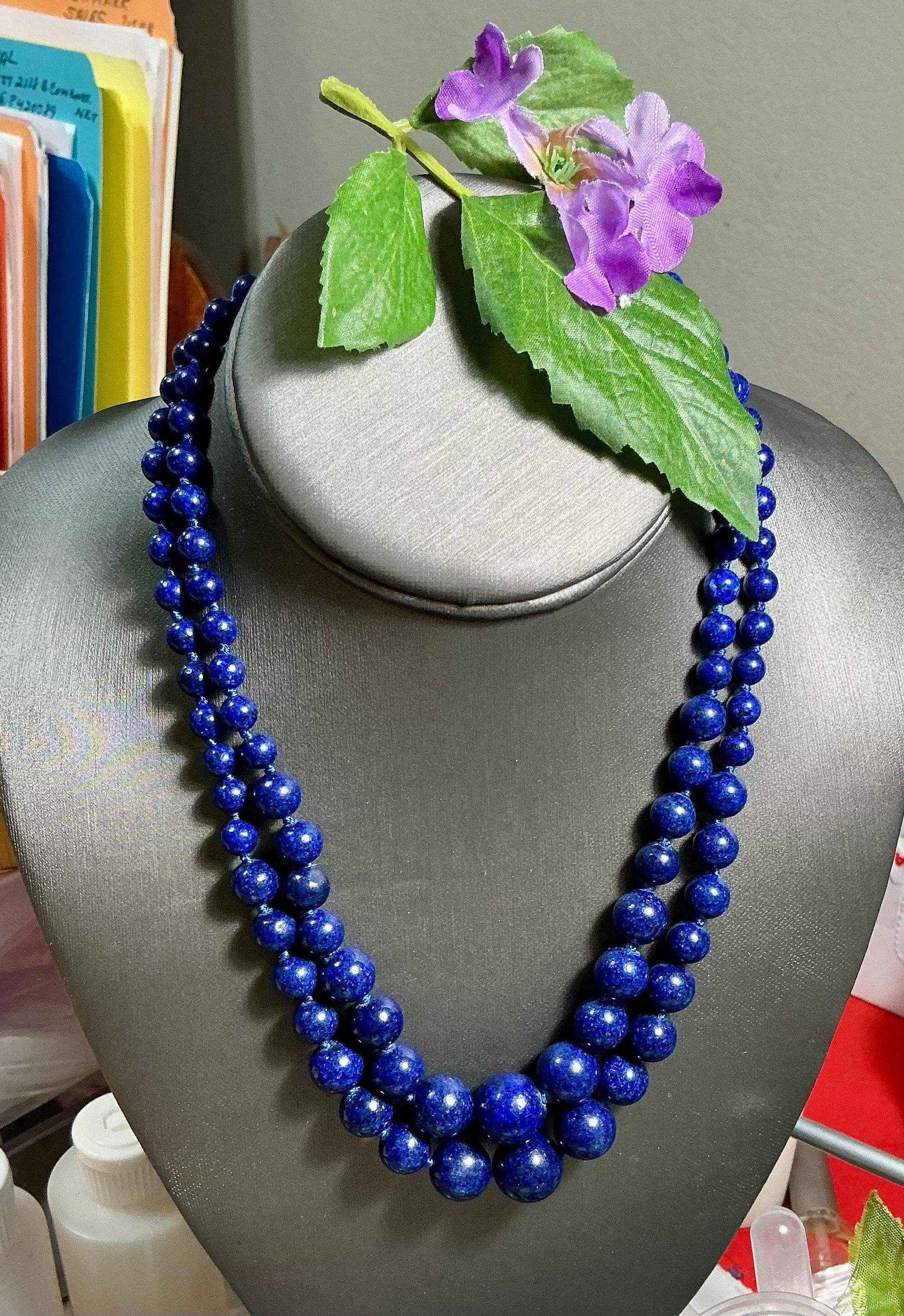 Natural Blue Lapis Lazuli 2 Rows 6-14mm Beaded Necklaces 17-18''