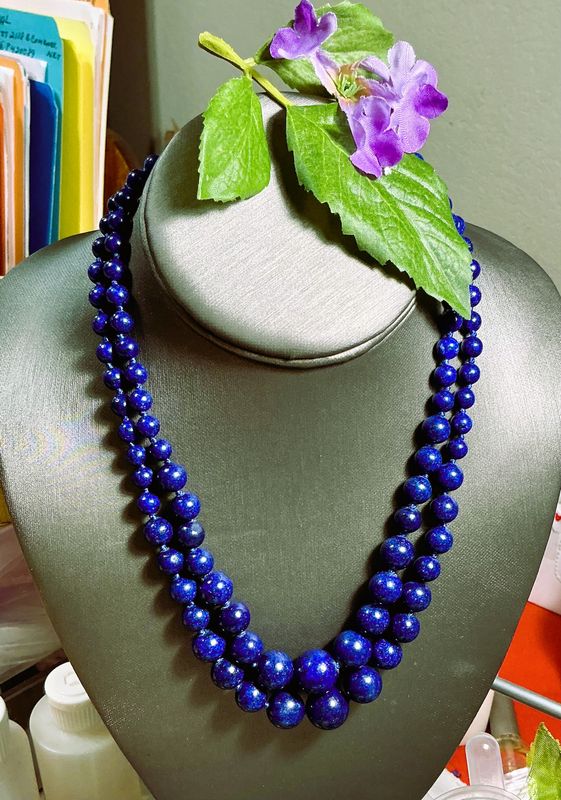 Natural Blue Lapis Lazuli 2 Rows 6-14mm Beaded Necklaces 17-18'' Natural Blue Lapis Lazuli 2 Rows 6-14mm Beaded Necklaces 17-18''
