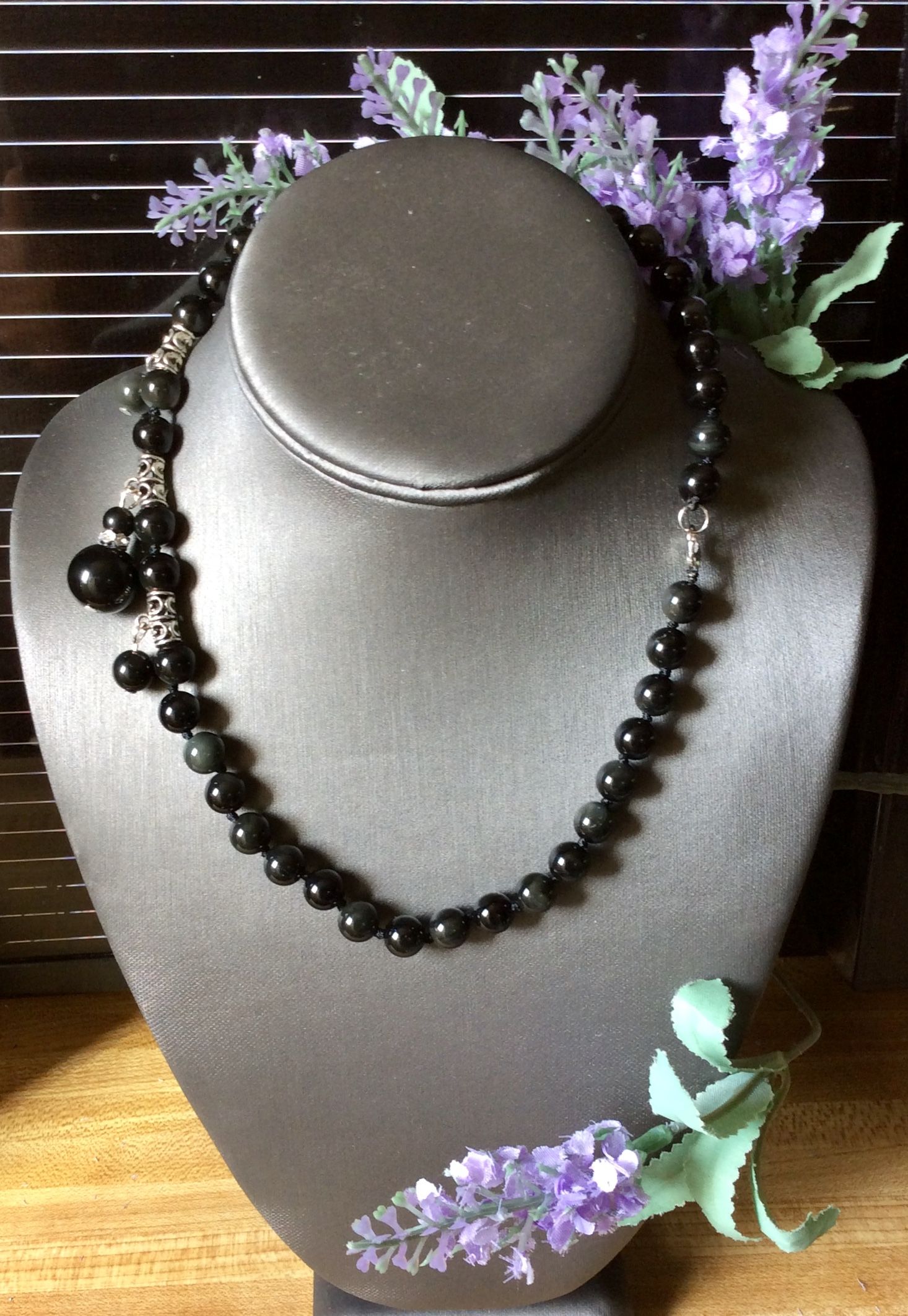 Handmade Natural 8mm Black Obsidian Gemstone 18.
